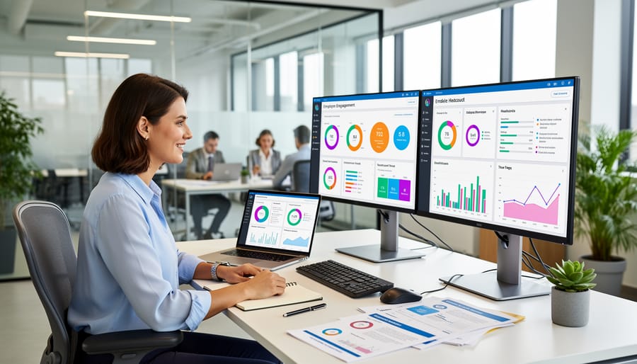 HR professional working at a desk with a laptop and notes, representing data-driven HR analytics work.