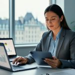 “HR professional reviewing workforce analytics on a laptop in a modern office with blurred screen details and contemporary Quebec City ambiance in the background.”