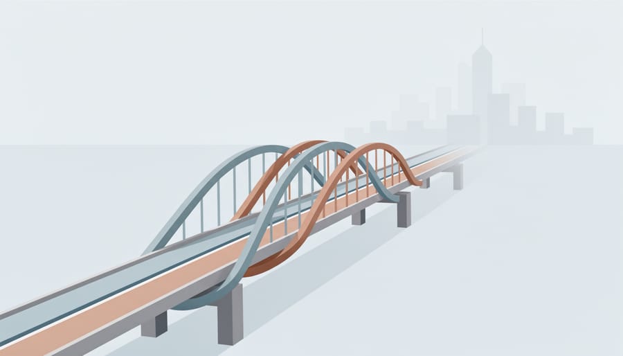Two people walking across a rope bridge over a river toward a hopeful future