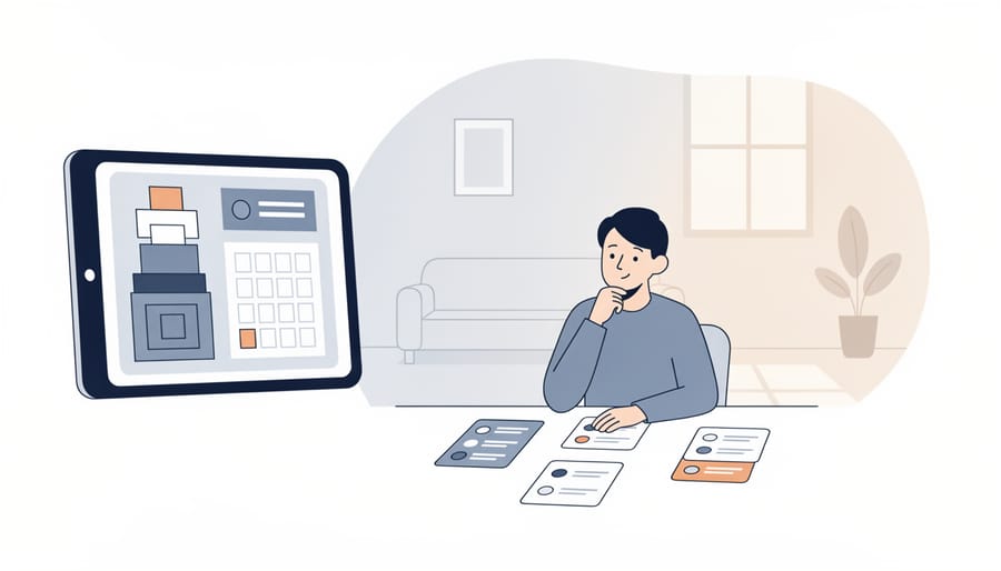 Person reviewing documents at a laptop in a home office